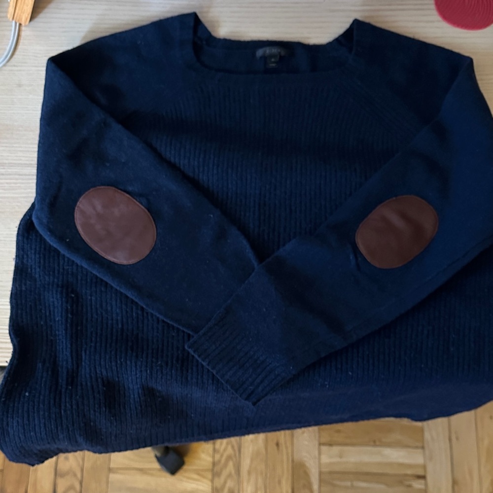J Crew wool Sweater with Brown Elbow Patches